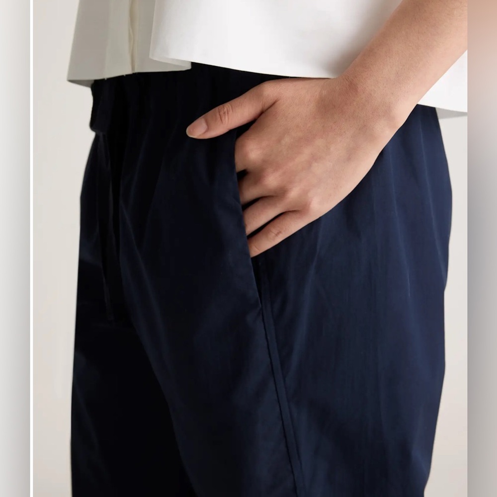 Quince Navy 100% organic cotton poplin pull on Relaxed Fit pants size large - Picture 3 of 17